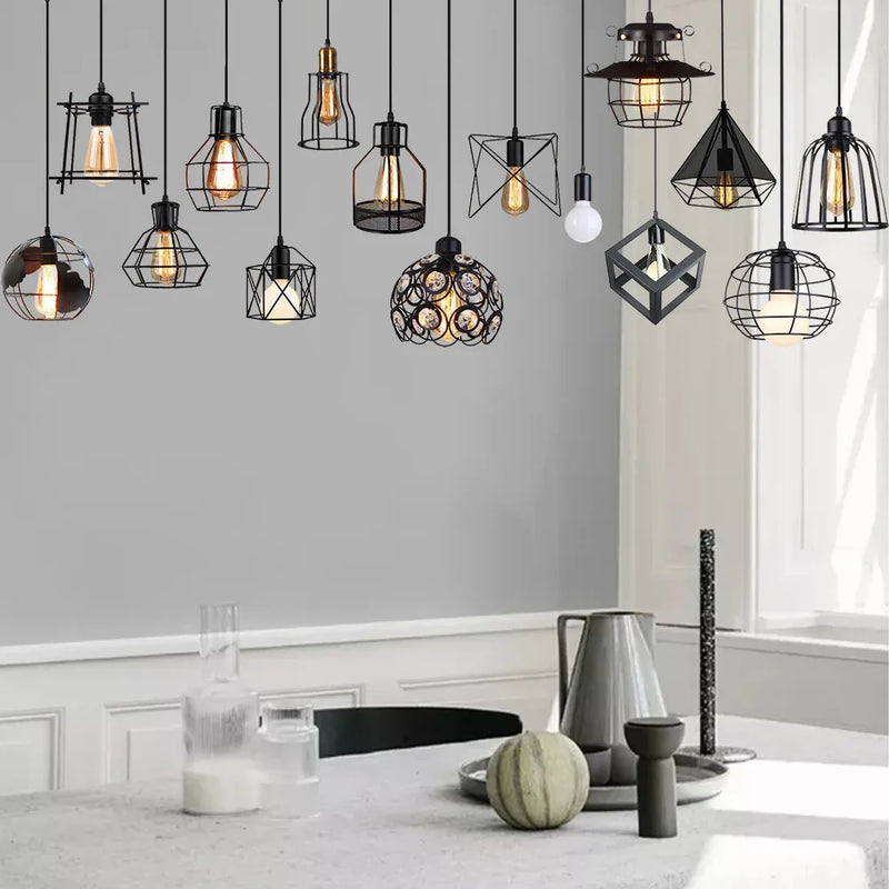 Afralia™ Industrial Nordic Cage Pendant Light, Black Iron Retro Loft Hanging Lamp