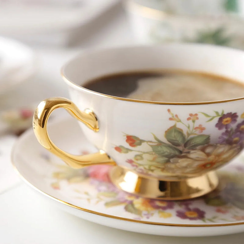 Afralia™ Elegant Floral Bone China Tea Cup Set 200ml - Premium Porcelain Teacup Saucer Spoon