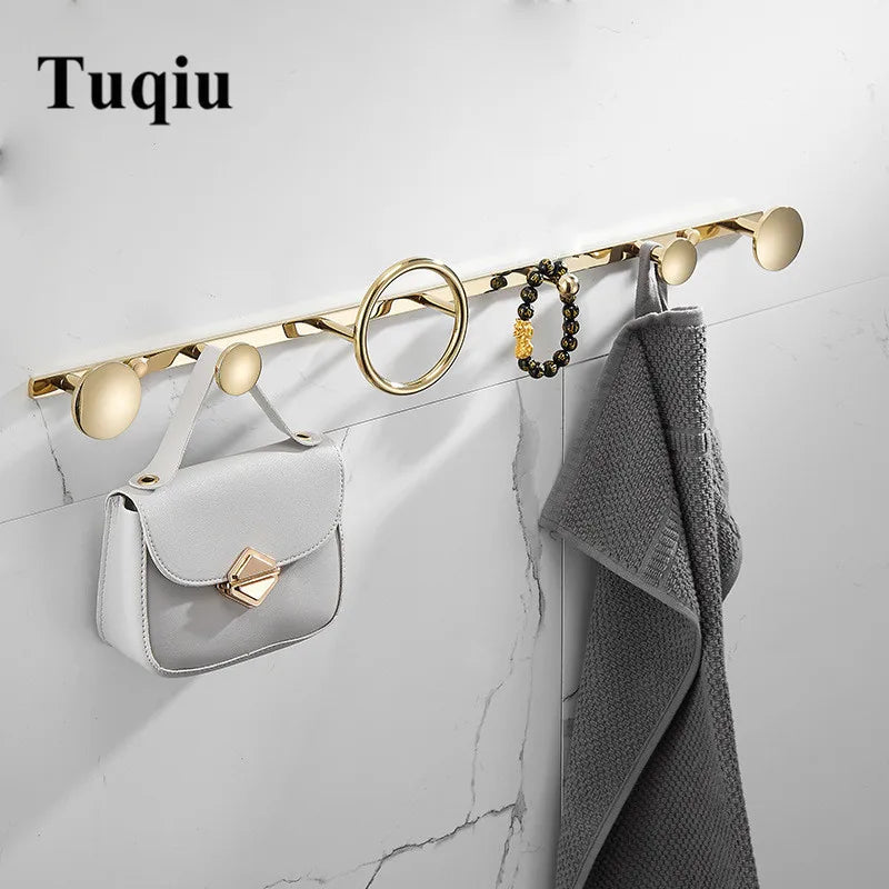 Afralia™ Brass Towel Hook Set Bathroom Kitchen Hanger Gold Black Row Robe Hat Clothes