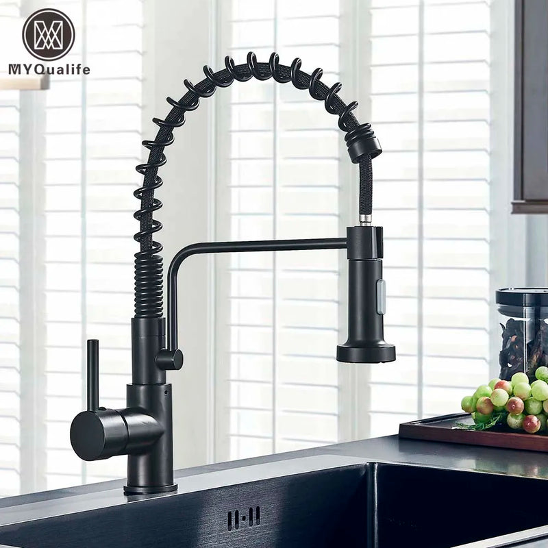 Afralia™ Stream Sprayer Kitchen Mixer Tap with 360 Rotation - Black Deck Mounted Kitchen Faucet