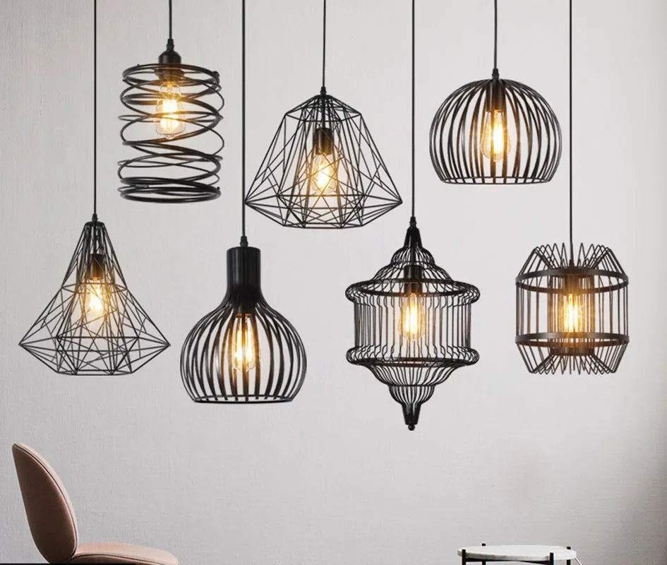 Afralia™ Cage Light Frame Pendant Industrial Single Head Black Nordic Creative Fixture