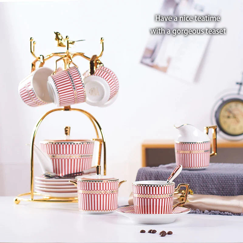 Afralia™ Gold Porcelain Coffee & Tea Set - Luxury Bone China Porcelain Coffeeware