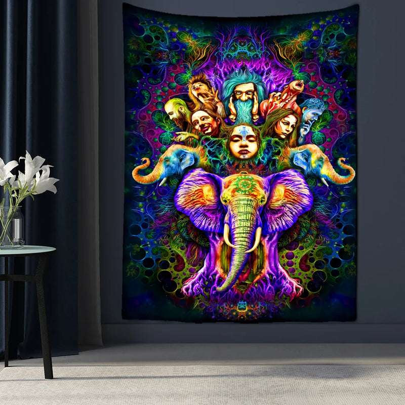 Psychedelic Fluorescent Portrait Tapestry by Afralia™ for Bohemian Home Decor