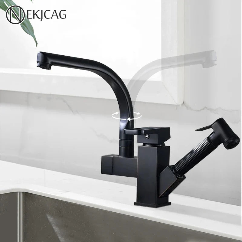 Afralia™ Matte Black LED Kitchen Faucet Swivel Spout High Pressure Sprayer 360° Rotation