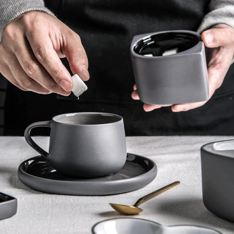 Afralia™ Nordic Ceramic Matte Grey Tableware Set - Bowl, Mug, Sugar Can, Dish - Eco-Friendly