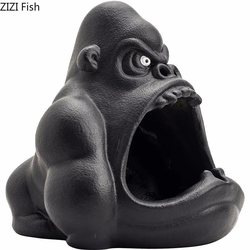 Afralia™ Orangutan Ceramic Cartoon Ashtray - Large Capacity Anti-ash for Living Room and Office