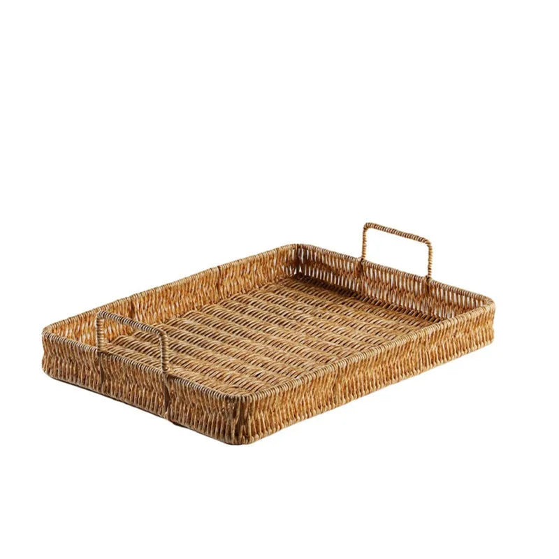 Afralia™ Rattan Weave Storage Tray with Handle - Multi-Functional Serving Platter