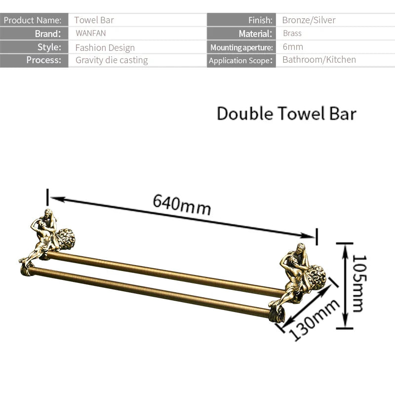 Afralia™ Double Towel Bars: Gold/Silver Bathroom Towel Rack Holder, Wall Mounted Brass