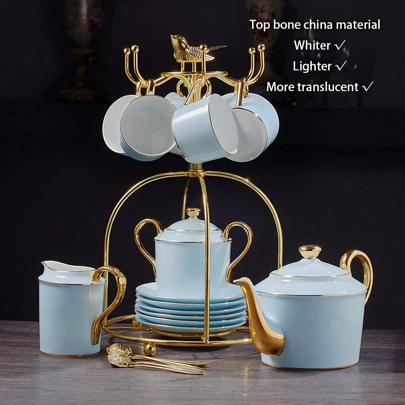 Afralia™ Bone China Coffee Set Tea Luxury Porcelain Set with Teapot and Cups