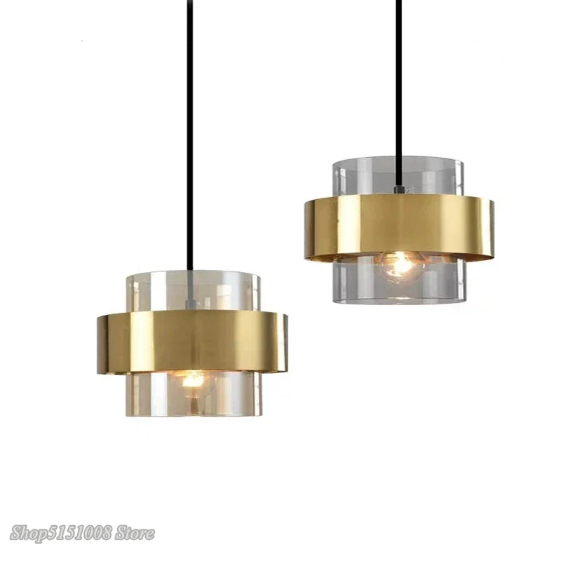 Afralia™ Gold Glass LED Pendant Lights: Modern Nordic Cylindrical Design for Home Decor Fixtures