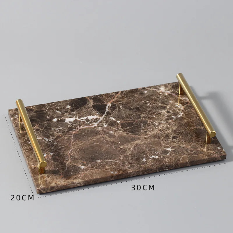 Afralia™ Marble Tray with Handle for Luxury Bathroom Vanity Storage