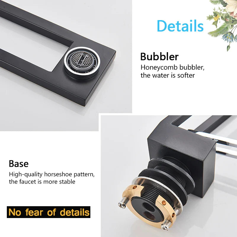 Afralia™ Square Brushed Gold Basin Faucet with Hollow-Carved Design