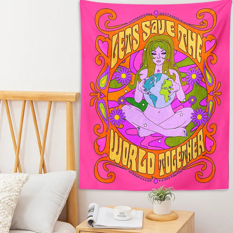 Afralia™ Rainbow 80s Tapestry: Psychedelic Hippie Decor for Girls' Dorm Room