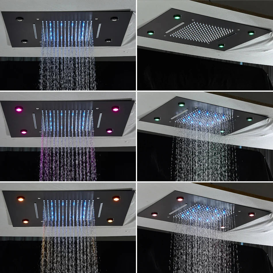 Afralia™ LED Luxury Ceiling Embedded Shower Head Rainfall Colorful Bathroom Showers 304SUS