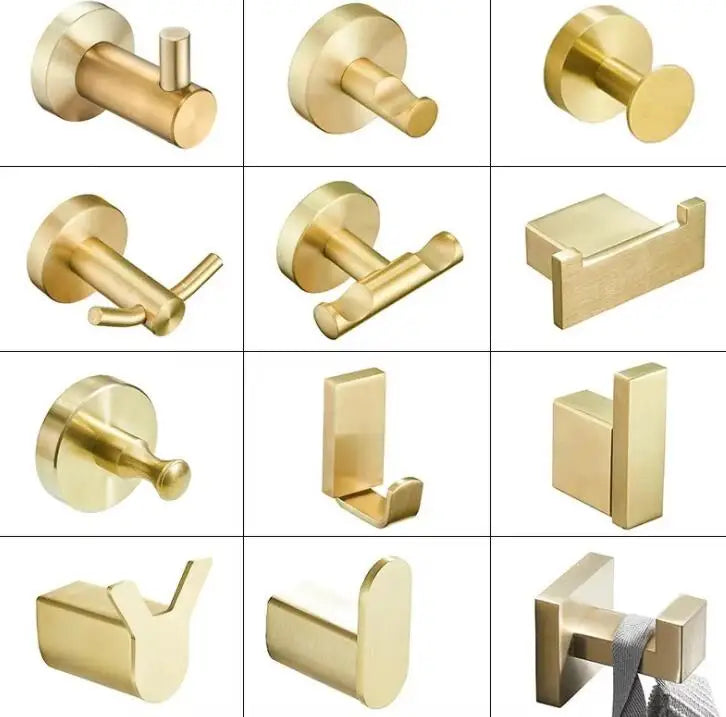 Afralia™ Brushed Gold Stainless Steel Robe Hook Wall Mounted Bathroom Hardware Hanger