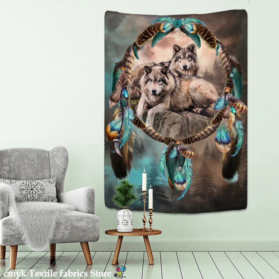 Afralia™ Wolf Tiger Lion Animal Tapestry Wall Hanging for Home Decor