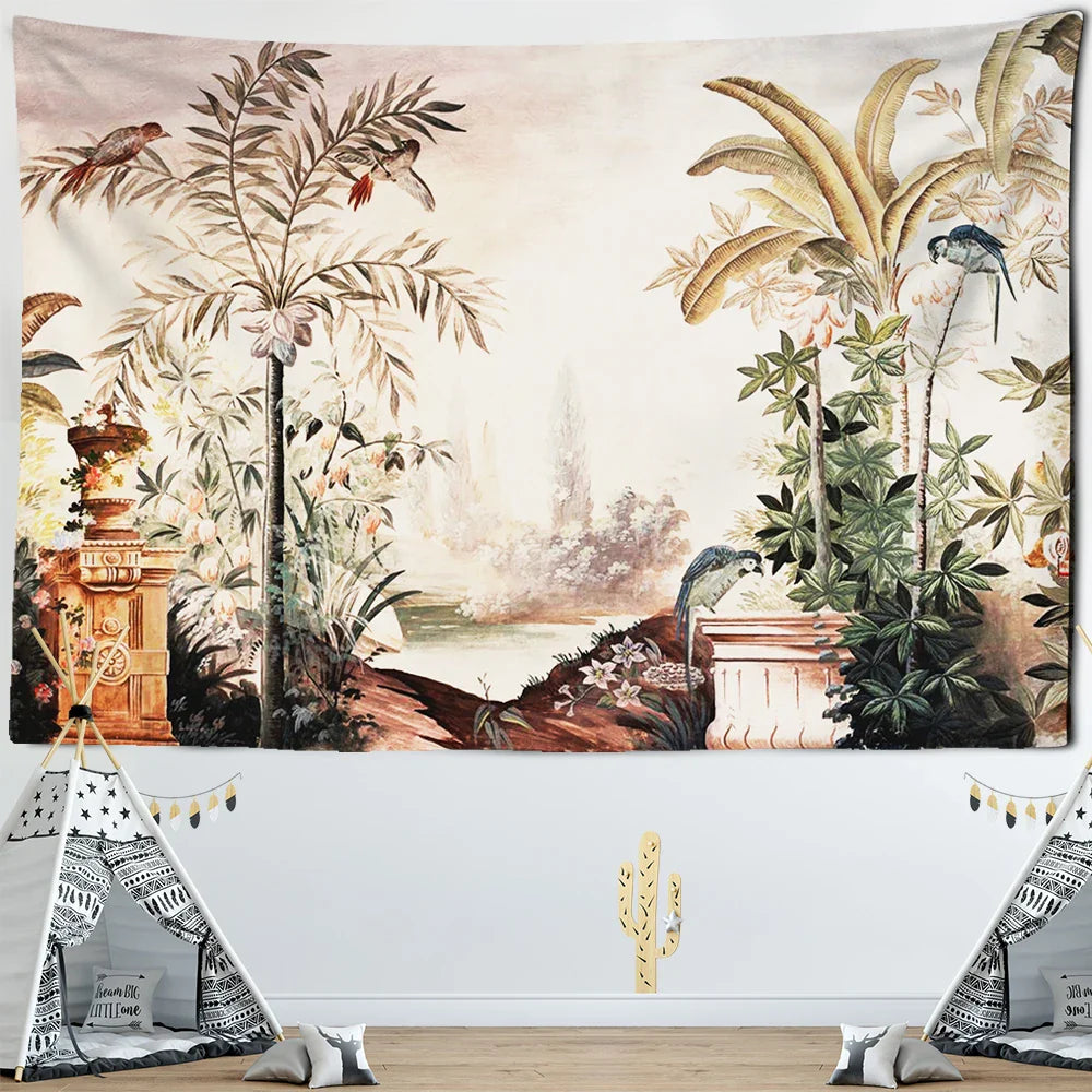 Afralia™ Tropical Palm Parrot Tapestry Wall Hanging - Beach Wall Cloth Carpet