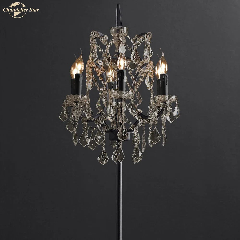 Afralia™ LED Rococo Crystal Iron Floor Lamp Chandelier, Modern Standing Candle Light