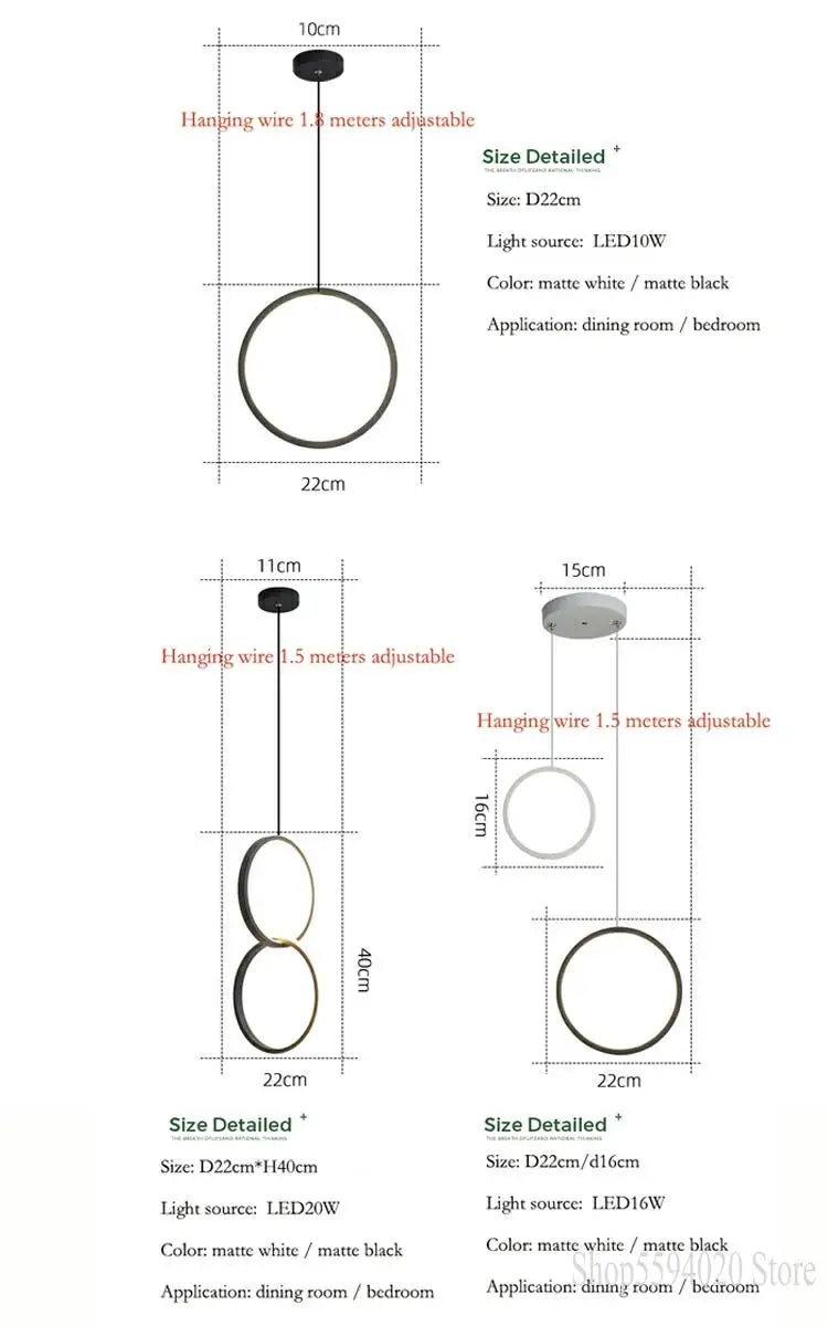 Afralia™ Modern Minimalist Ring Pendant Light LED Hanging Lamp Fixture for Bedroom, 110v/220v