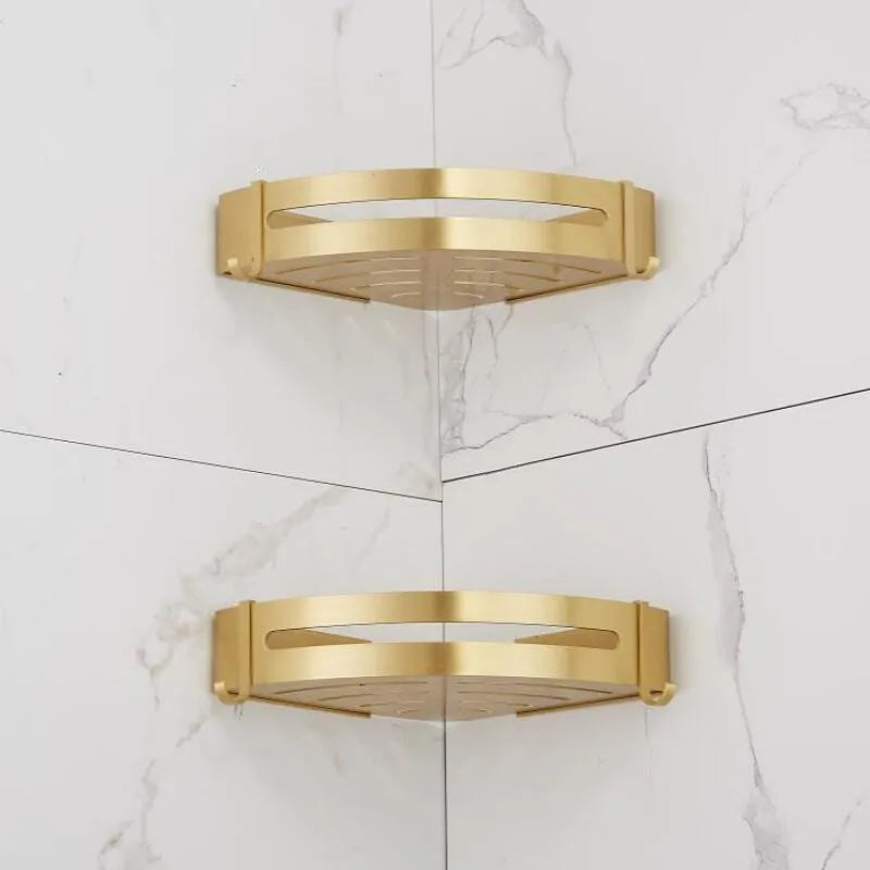 Afralia™ Aluminum Shower Shelf Brushed Gold Wall Mounted Bathroom Corner Shelf