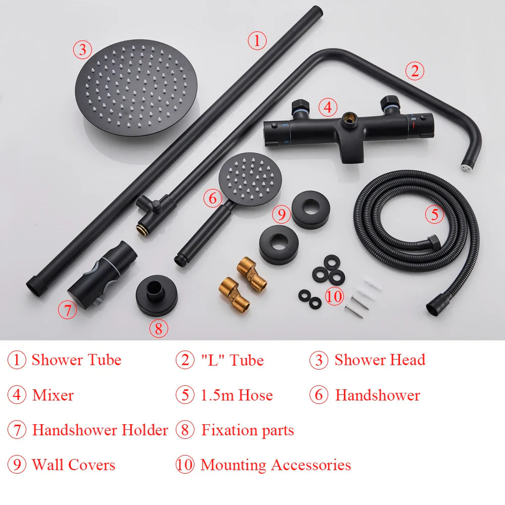 Afralia™ Chrome Thermostatic Shower Set with Rain Shower Head