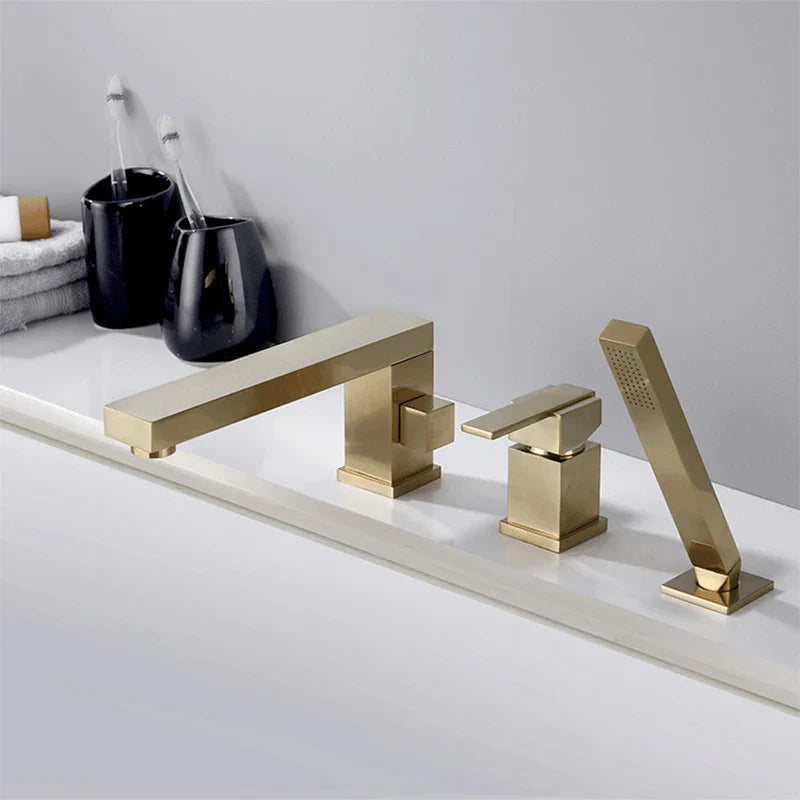 Afralia™ Brushed Gold 3-Hole Widespread Bath and Shower Faucet with Hand Shower Head