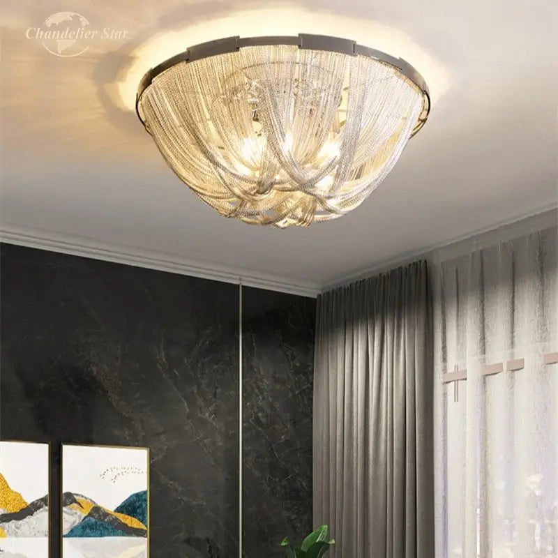 Afralia™ Chain Tassel LED Ceiling Light: Luxury Aluminum Chandeliers for Living Room