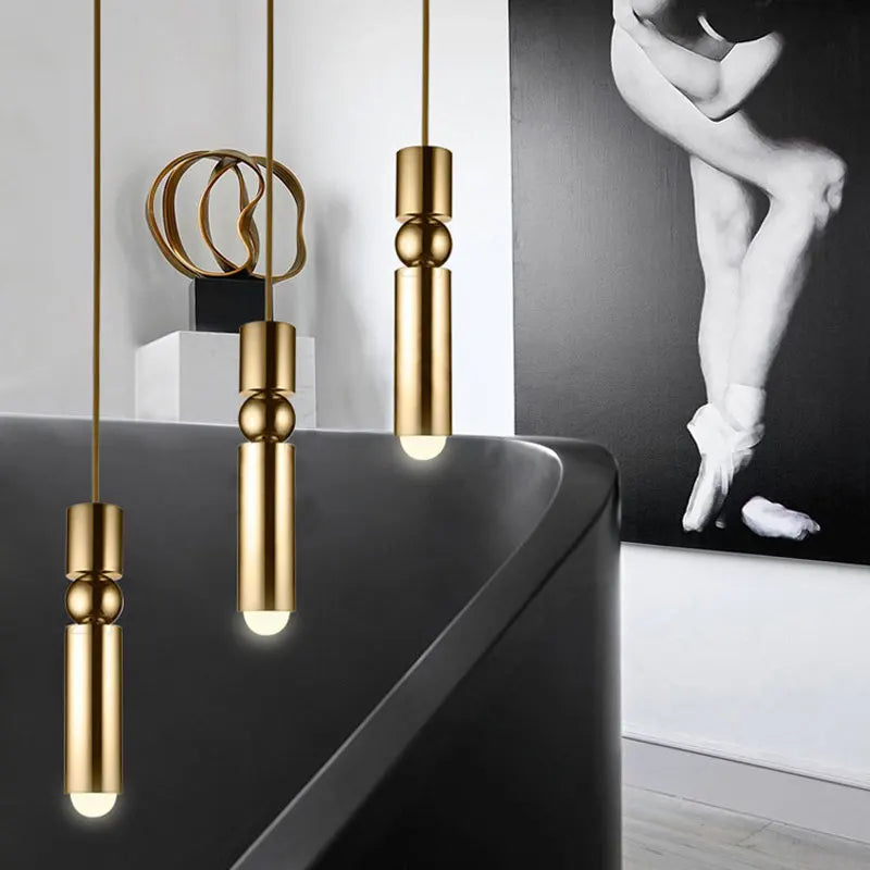 Afralia™ Golden Cylinder Pipe LED Pendant Light - Modern Nordic Design