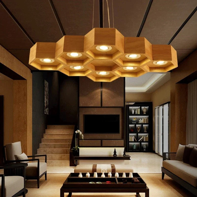 Afralia™ Nordic Beehive Chandelier: Solid Wood LED Decor for Dining Room & Bar