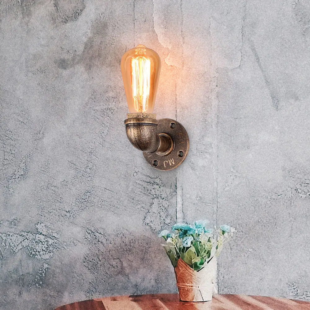 Afralia™ Retro Water Pipe Wall Sconce Vintage Loft E27 Light Fixture Bar Home Decor