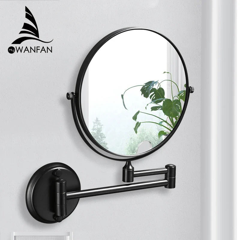 Afralia™ Round Black Brass Wall Makeup Mirror 3X Magnification Double-Sided 360° Rotate