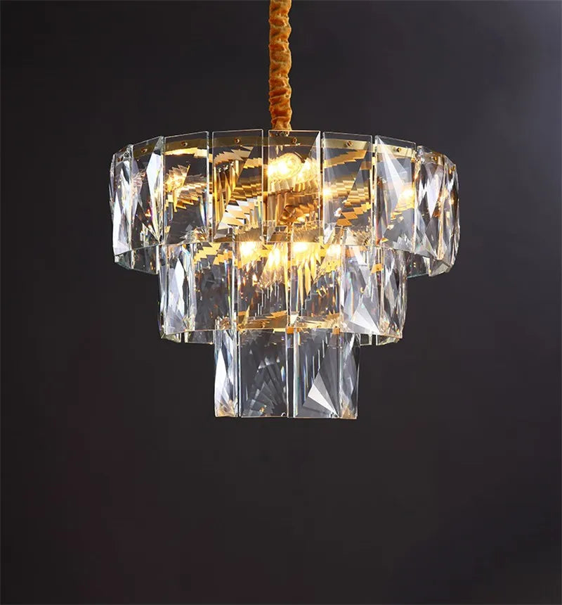 Afralia™ Gold Steel Crystal LED Pendant Light Fixture Luxe Round Hanging Lamp