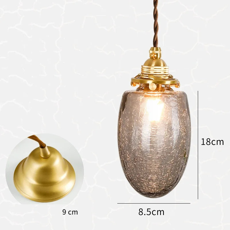 Afralia™ Smoke Grey Glass Ball Pendant Copper Light Fixture for Dining & Living Room