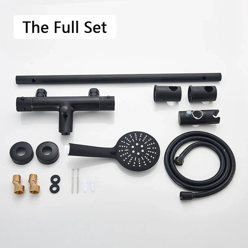 Afralia™ Matte Black Thermostatic Shower Faucet with Handheld Shower - Wall Mounted