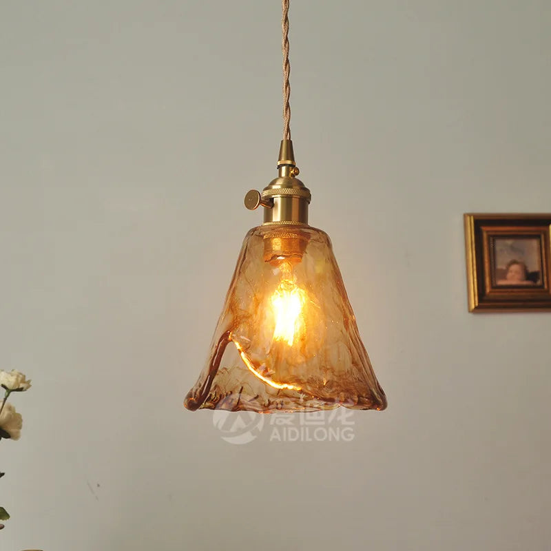 Afralia™ Nordic Amber Glass Pendant Lights with Vintage Copper Finish