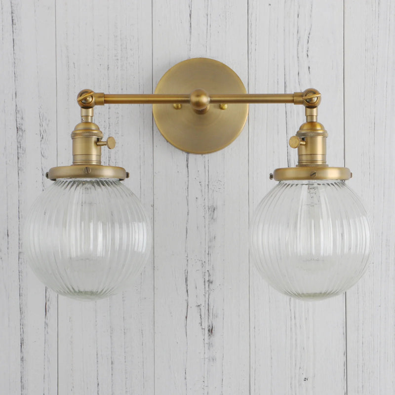 Afralia™ Permo Vintage Globe Glass 2-Light Wall Sconces