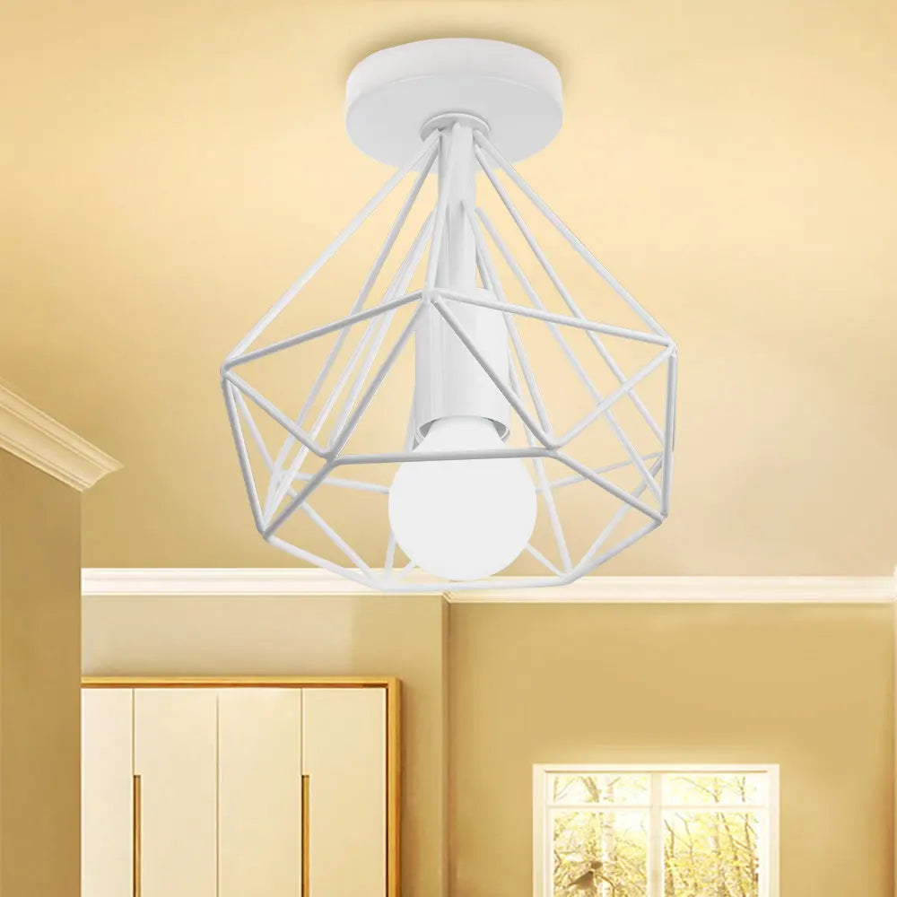 Afralia™ Iron Cage Ceiling Light Fixture Retro Nordic Design Home Kitchen Lamp