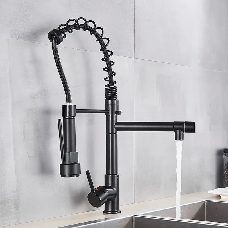 Afralia™ Brass Kitchen Faucet Spring Swivel Spout Hot Cold Water Mixer Taps