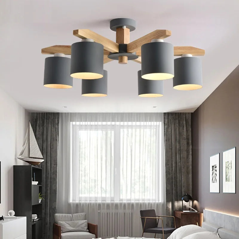 Afralia™ Iron & Wood Chandelier: Kids Room & Kitchen Island Lighting Fixtures