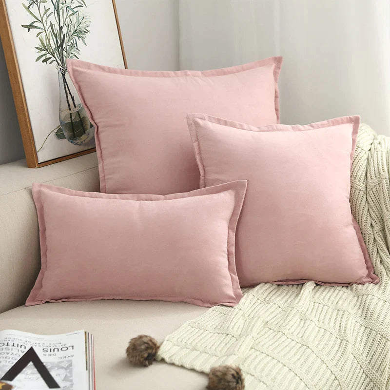 Afralia™ Suede Cushion Cover in Pink Grey Lace | Soft Home Decor