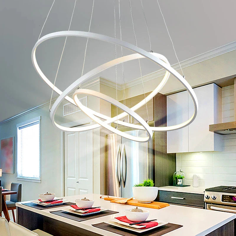 Afralia™ LED Circle Rings Pendant Lights: Modern White/Gold/Black Luster Lamp for Home Lighting