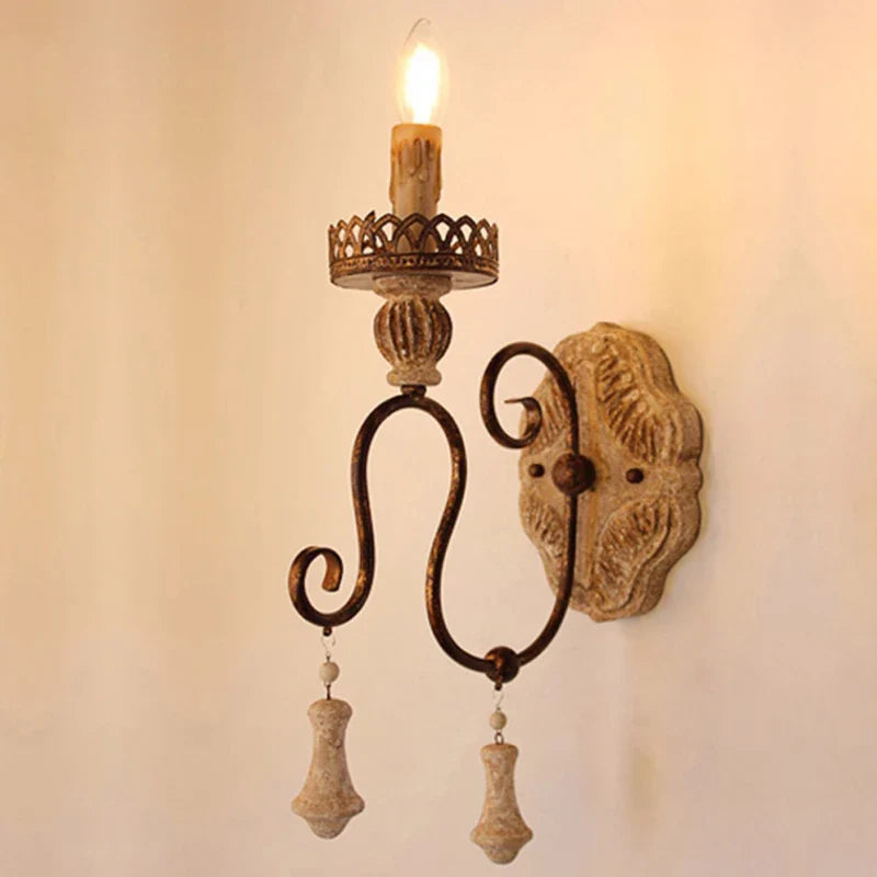 Afralia™ Vintage Iron Wooden Wall Sconce Rustic Metal Wall Lamp Retro Light Fixtures