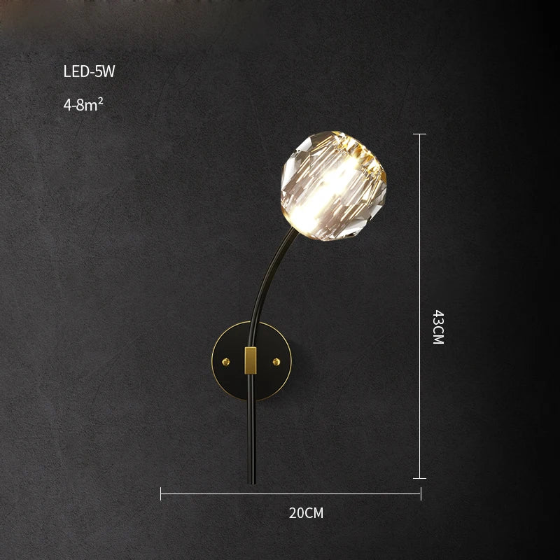 Afralia™ Crystal LED Wall Sconce for Bedroom Corridor - Designer Black Gold Wall Light