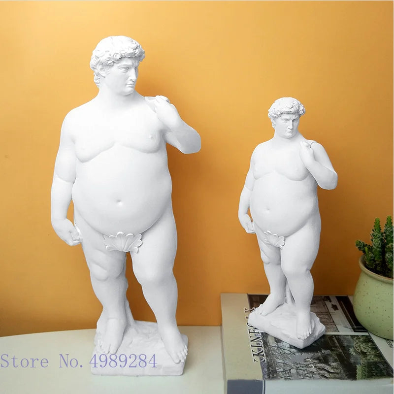 Afralia™ David Obesity Resin Sculpture: Nude Male Figure Art Home Decor Ornament