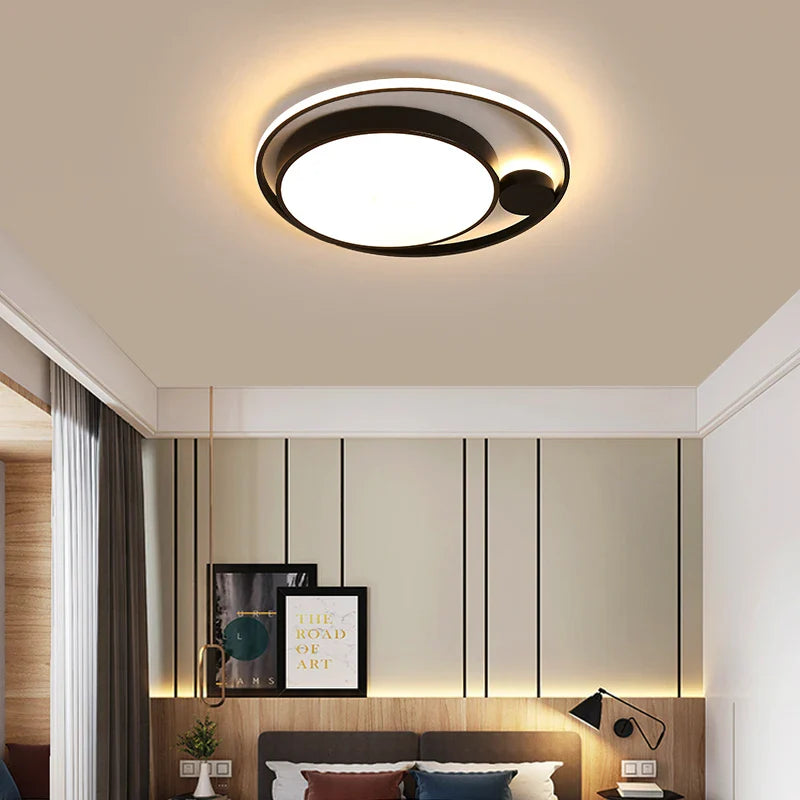 Afralia™ Modern Black LED Ceiling Lamps for Living Room Bedroom Chandelier Fixtures