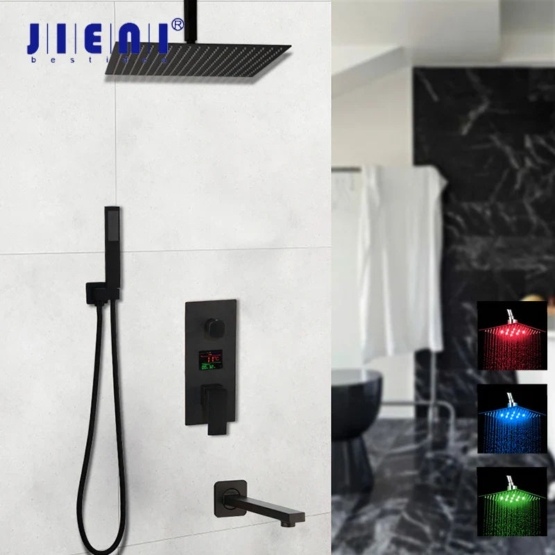 Afralia™ Black Digital Shower Faucet, Matte Black Finish, Thermostatic Temperature Display