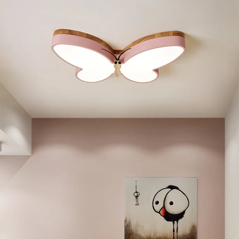 Afralia™ LED Butterfly Chandelier Modern Wood Ceiling Light for Kids Room