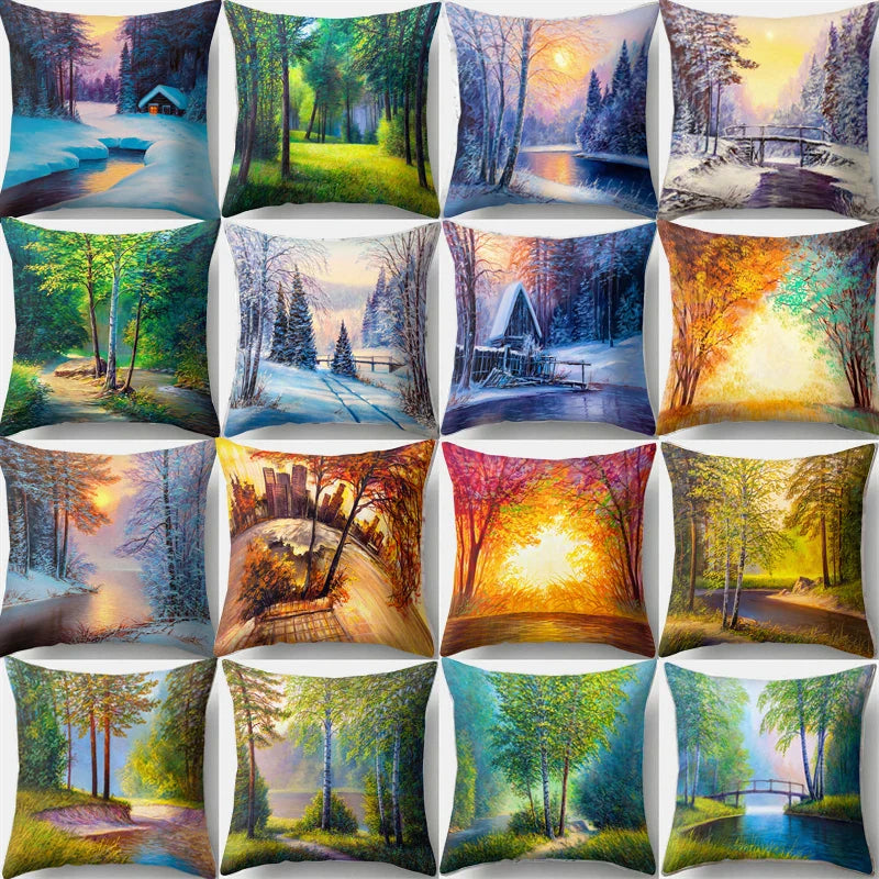 Afralia™ Natural Scenery Landscape Pillowcase - Tree Lake Snow Forest Cushion Cover