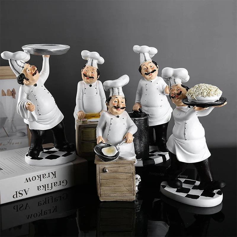 Afralia™ Mini Chef Resin Figurines White Statues for Home & Shop Decor