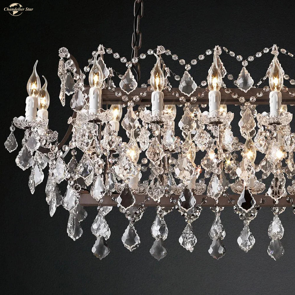 Afralia™ Iron Crystal LED Chandelier: 19th Century Style Kitchen Pendant Light